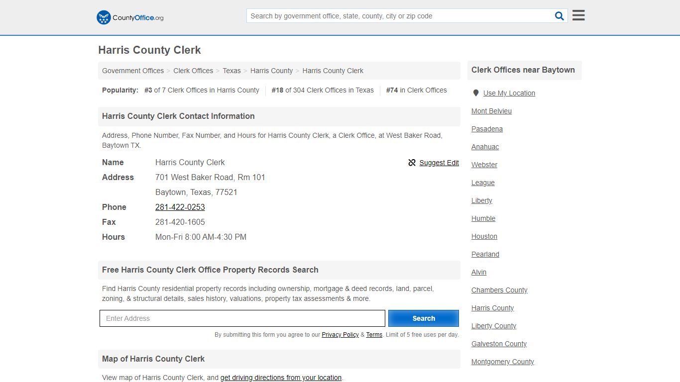 Harris County Clerk - Baytown, TX (Address, Phone, Fax, and Hours)